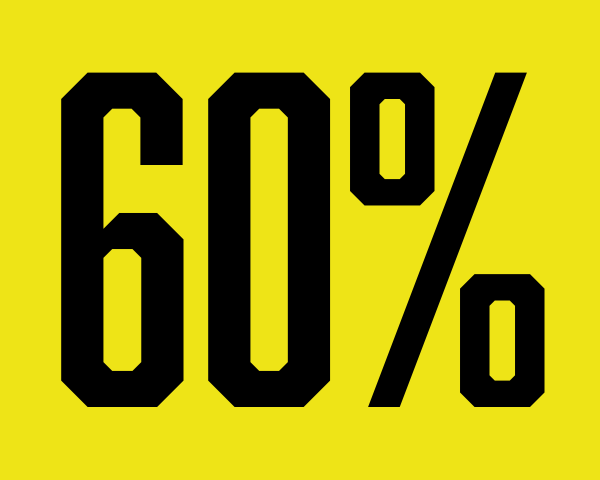60%, scritto in nero su fondo giallo